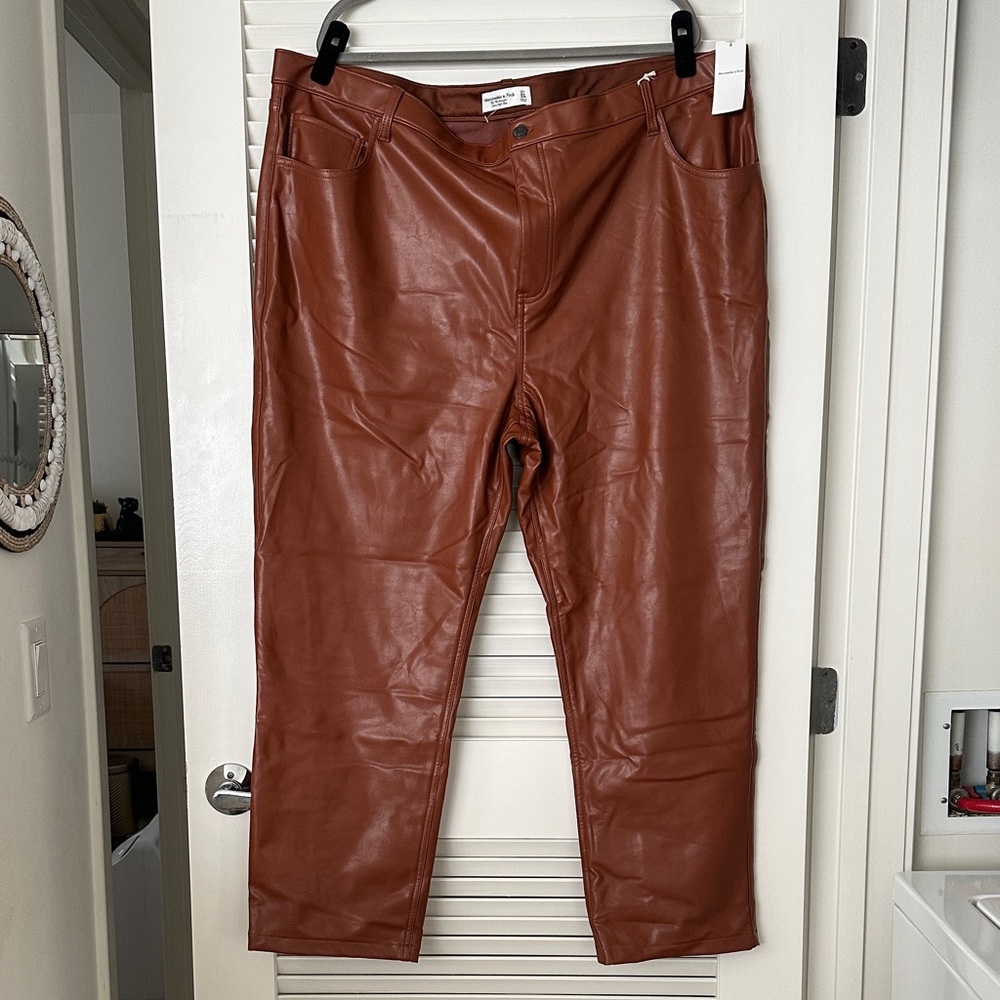Abercrombie & Fitch Ultra High Rise Faux Leather Pants in Chestnut Brown